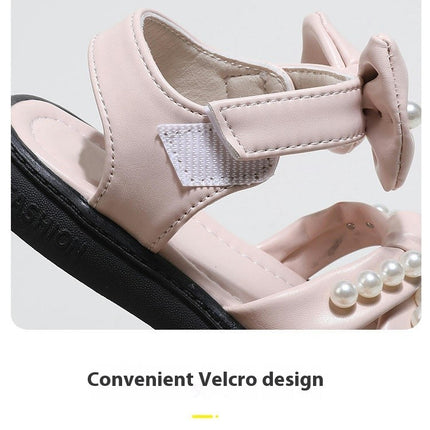 Little Girls Sandals Summer Pearls Bowknot Princess Faux Leather Beach Sandal