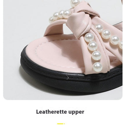 Little Girls Sandals Summer Pearls Bowknot Princess Faux Leather Beach Sandal