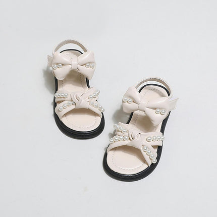Little Girls Sandals Summer Pearls Bowknot Princess Faux Leather Beach Sandal