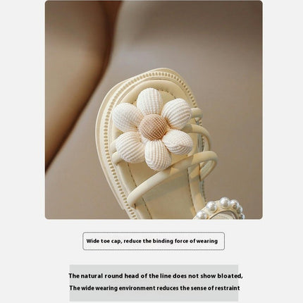Girl Sandals Summer Dimensional Flower Design Princess Faux Leather Sandals
