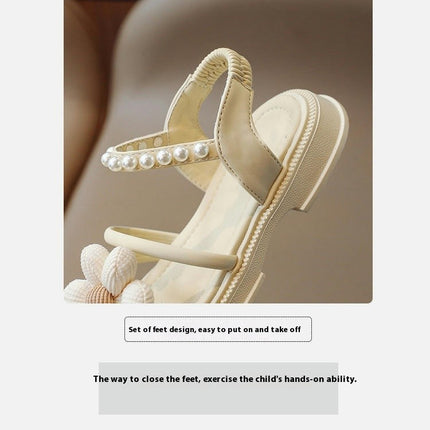 Girl Sandals Summer Dimensional Flower Design Princess Faux Leather Sandals