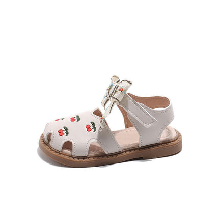 Summer Kids Girls Sandals Half Open Toes Bow Princess Party Faux Leather Sandals
