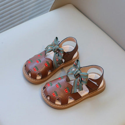 Summer Kids Girls Sandals Half Open Toes Bow Princess Party Faux Leather Sandals