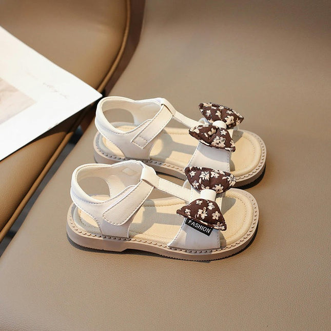 Girls Sandals Open Toe Bow Wedding Party Faux Leather Sandals