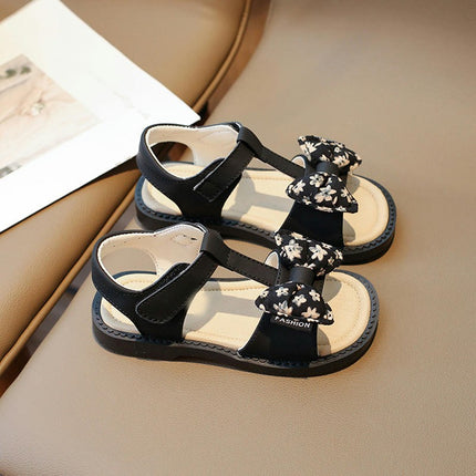 Girls Sandals Open Toe Bow Wedding Party Faux Leather Sandals