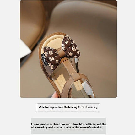 Girls Sandals Open Toe Bow Wedding Party Faux Leather Sandals