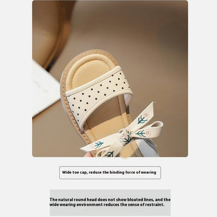 Girls Faux Leather Sandals Fashion Soft Bottom Bow Princess Sandals