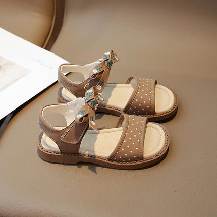 Girls Faux Leather Sandals Fashion Soft Bottom Bow Princess Sandals