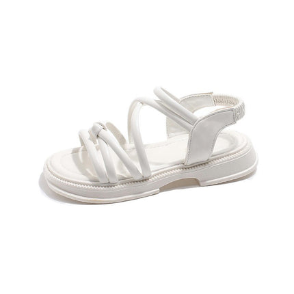 Girls Braided Flat Sandals With Elastic Band Roman Fashion Faux Leather Sandals