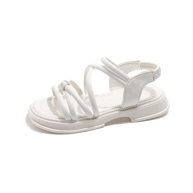 Girls Braided Flat Sandals With Elastic Band Roman Fashion Faux Leather Sandals