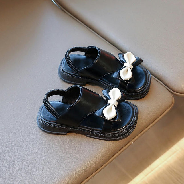 Toddler Girls Faux Leather Sandals Summer Fashion Flower Girl Bow Sandals
