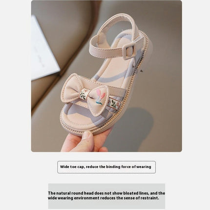 Toddler Girls Bow Sandals Summer Fashion Flower Girl Beach Faux Leather Sandals