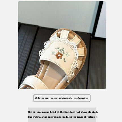 Girls Faux Leather Sandals Hollow Toe Princess Summer Sandals