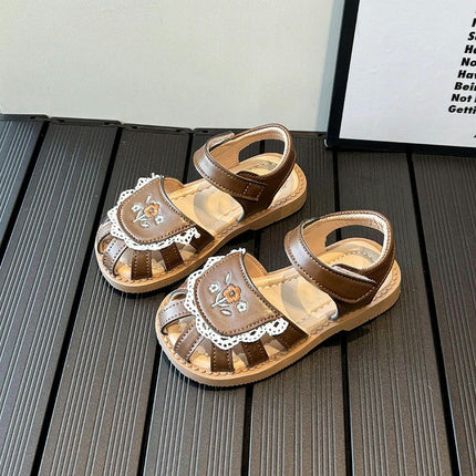 Girls Faux Leather Sandals Hollow Toe Princess Summer Sandals