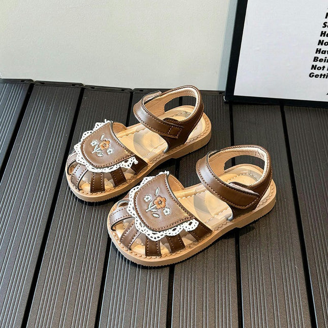 Girls Faux Leather Sandals Hollow Toe Princess Summer Sandals