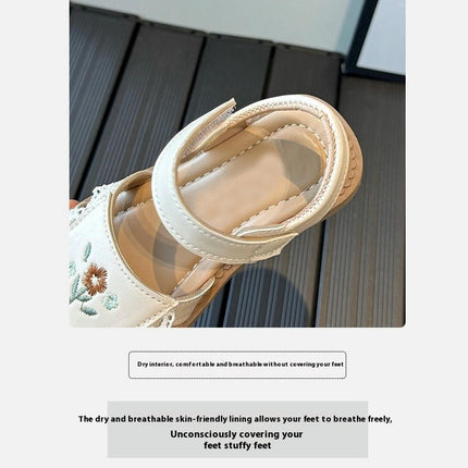 Girls Faux Leather Sandals Hollow Toe Princess Summer Sandals