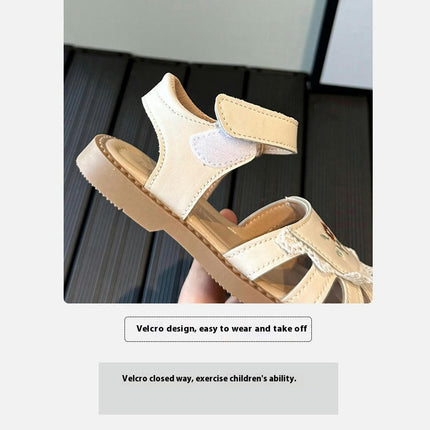 Girls Faux Leather Sandals Hollow Toe Princess Summer Sandals