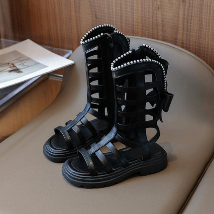 Girls Faux Leather Sandals with Buckles Open Toe Summer Princess Shoes
