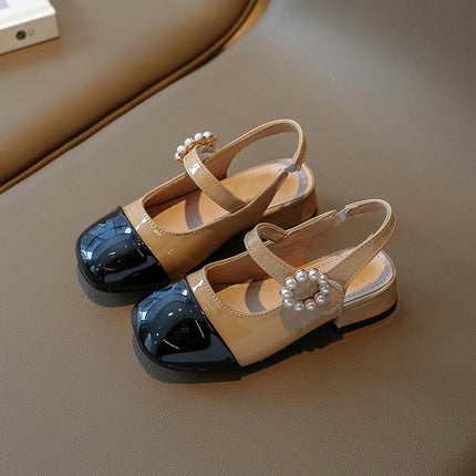Girls Faux Leather Pearl Design Soft Round Design Toe Princess Sandals