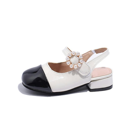 Girls Faux Leather Pearl Design Soft Round Design Toe Princess Sandals