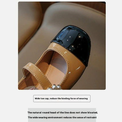 Girls Faux Leather Pearl Design Soft Round Design Toe Princess Sandals