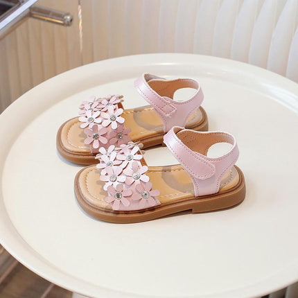 Toddler Little Girls Glitter Flower Open-Toe Flat Faux Leather Sandals