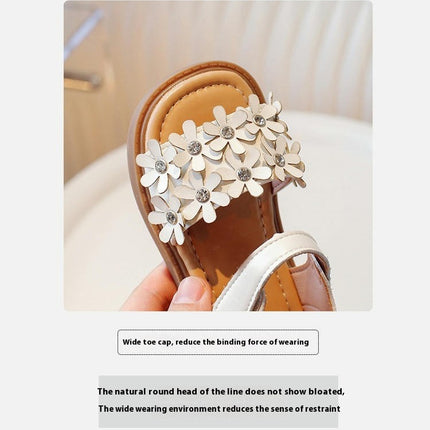 Toddler Little Girls Glitter Flower Open-Toe Flat Faux Leather Sandals