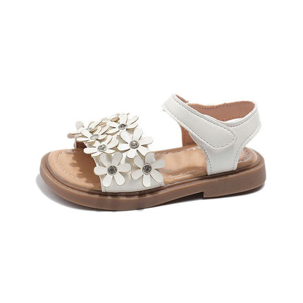 Toddler Little Girls Glitter Flower Open-Toe Flat Faux Leather Sandals