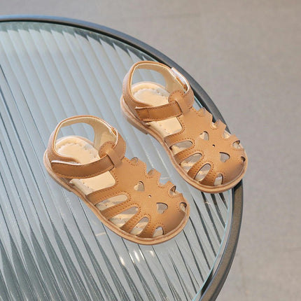 Kid Girls Faux Leather Sandals Summer Outdoor Hollow Heart Sandals
