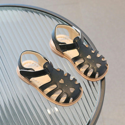 Kid Girls Faux Leather Sandals Summer Outdoor Hollow Heart Sandals