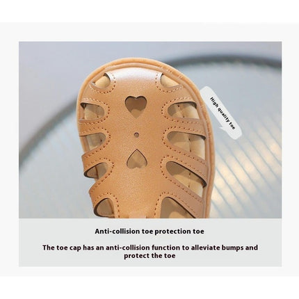 Kid Girls Faux Leather Sandals Summer Outdoor Hollow Heart Sandals