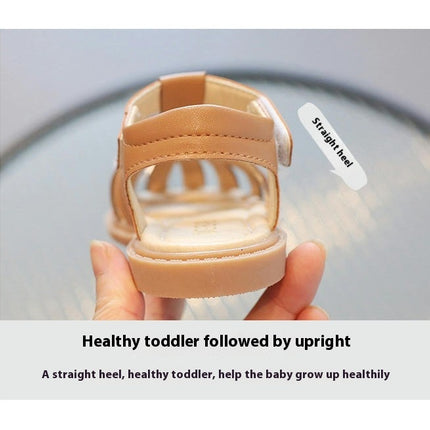 Toddler Girl Decorated Hollow Heart Closed Toe Open Heel Faux Leather Sandals