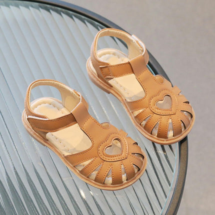 Toddler Girl Decorated Hollow Heart Closed Toe Open Heel Faux Leather Sandals