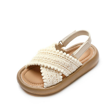 Girls Open Toe Blocking Princess Sandals Soft Bottom Faux Leather Sandals
