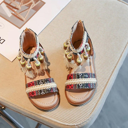 Little Girls Summer Open Toe Cute Flat Faux Leather Sandals With Back Zipper