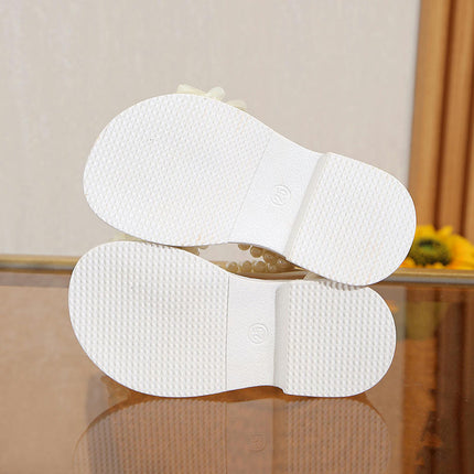 Girls Sandals Summer Open Toe Soft Sole Pearl Flower Falts Faux Leather Shoes