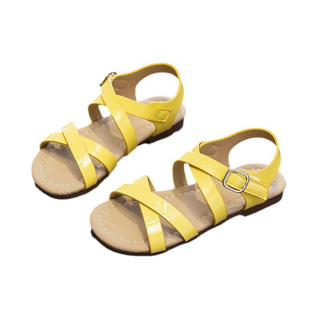 Toddler Girls Glitter Sandals Open Toe Flat Faux Leather Sandals