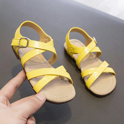 Toddler Girls Glitter Sandals Open Toe Flat Faux Leather Sandals