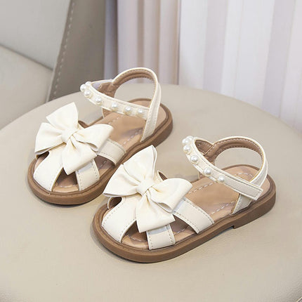 Girls Soft Closed Toe Princess Flat Toe Half Sandals With Bow Sandals