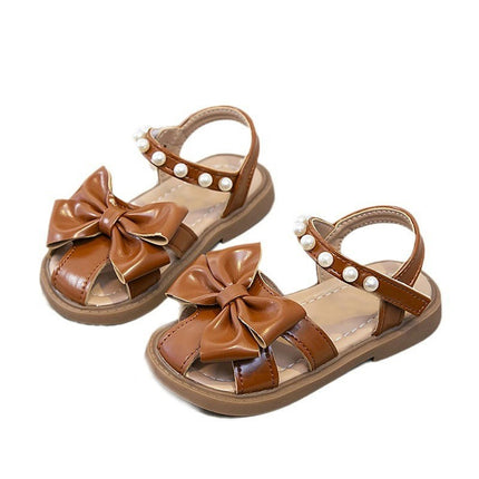 Girls Soft Closed Toe Princess Flat Toe Half Sandals With Bow Sandals