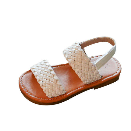 Toddler Girls Open Toe Braided Princess Flat Sandals Summer Faux Leather Sandals