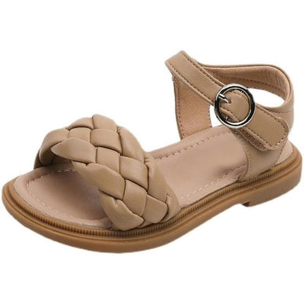 Girls Beach Sandals Princess Wedding Dress Faux Leather Woven Shoes