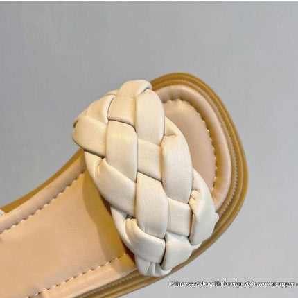 Girls Beach Sandals Princess Wedding Dress Faux Leather Woven Shoes