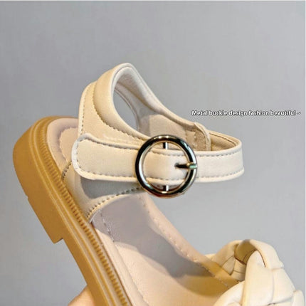 Girls Beach Sandals Princess Wedding Dress Faux Leather Woven Shoes