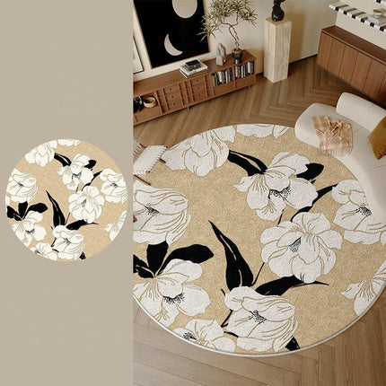 Round Area Rug Floral Rug Living Room Area Rugs Bedroom Mat with Non Slip Machine Washable Floor Carpet