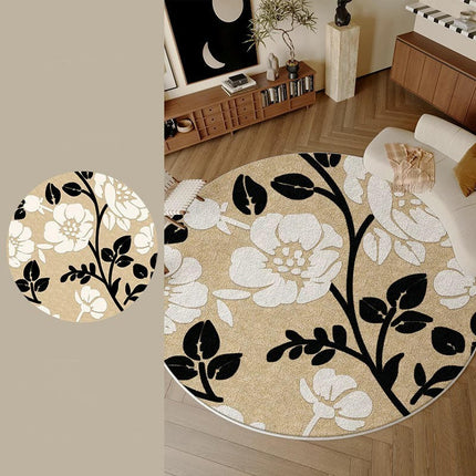 Round Area Rug Floral Rug Living Room Area Rugs Bedroom Mat with Non Slip Machine Washable Floor Carpet