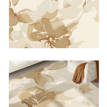 Cream Flowers Area Rug for Living Room,Non-Slip Floor Decor Carpet