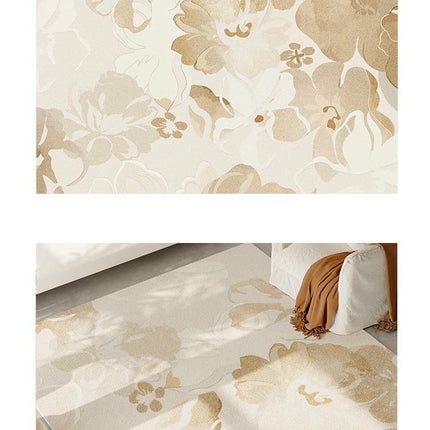 Cream Flowers Area Rug for Living Room,Non-Slip Floor Decor Carpet