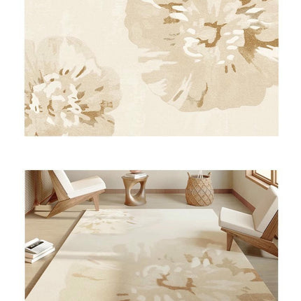 Cream Flowers Area Rug for Living Room,Non-Slip Floor Decor Carpet