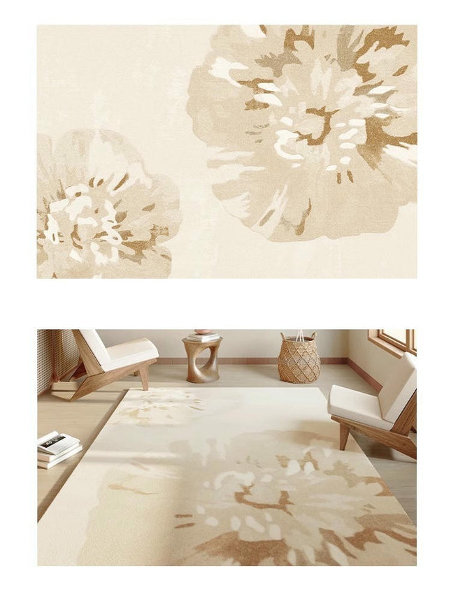 Cream Flowers Area Rug for Living Room,Non-Slip Floor Decor Carpet